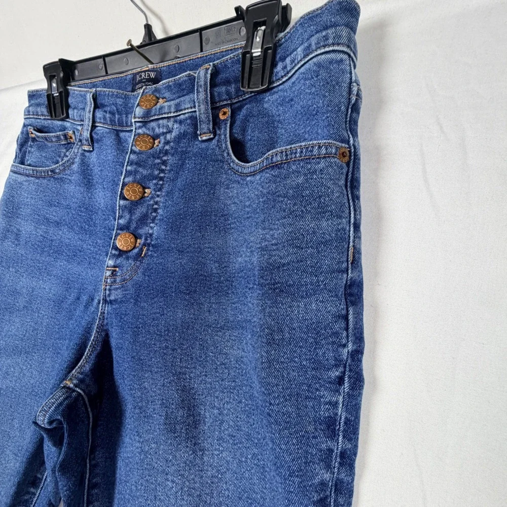 J.Crew Essential Straight Jeans 29 Blue Button Fly High Rise Cuffed Hem